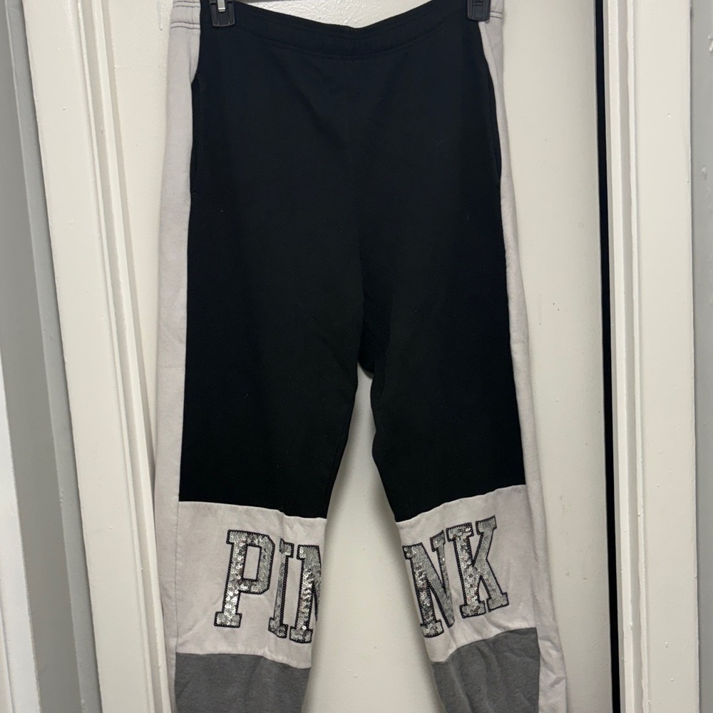 PINK Victoria's Secret Women’s sequin Black and Gray Joggers